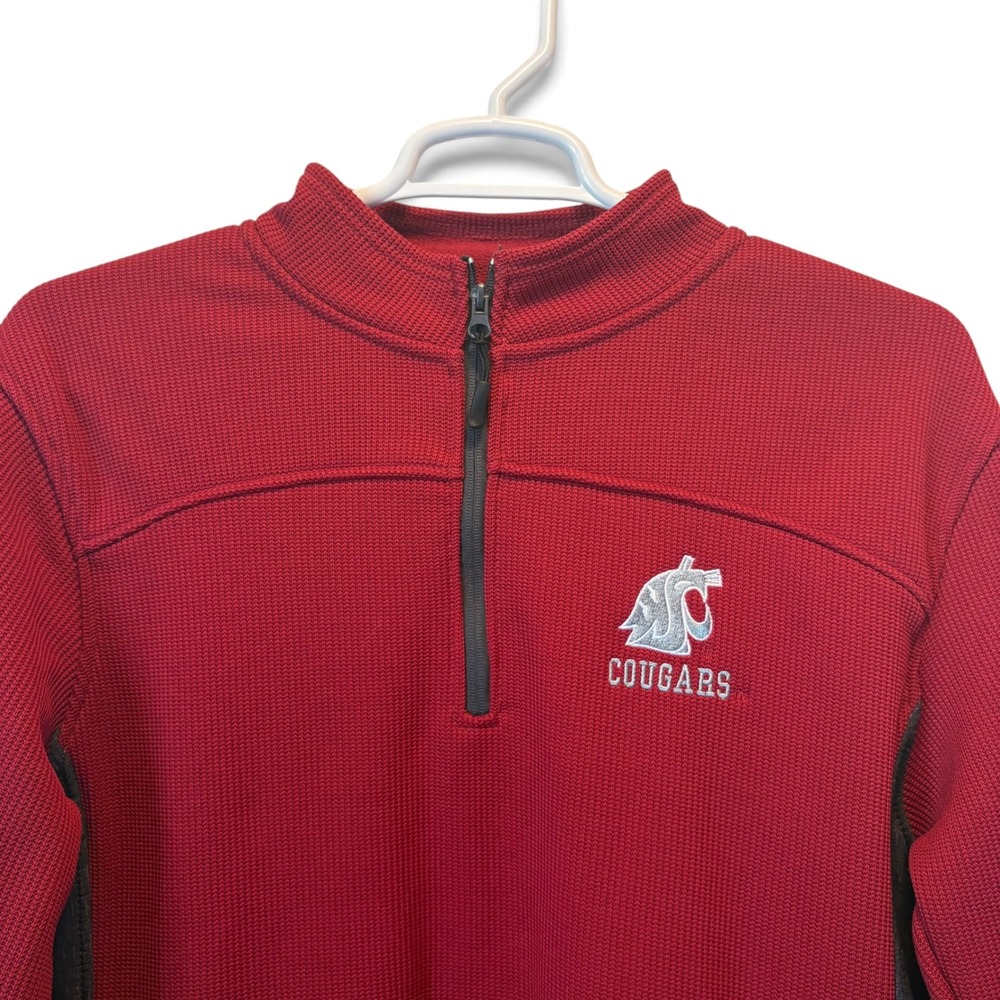 Colosseum Mens L Washington State Cougars 1/4 Zip Pullover Crimson Waffle Knit